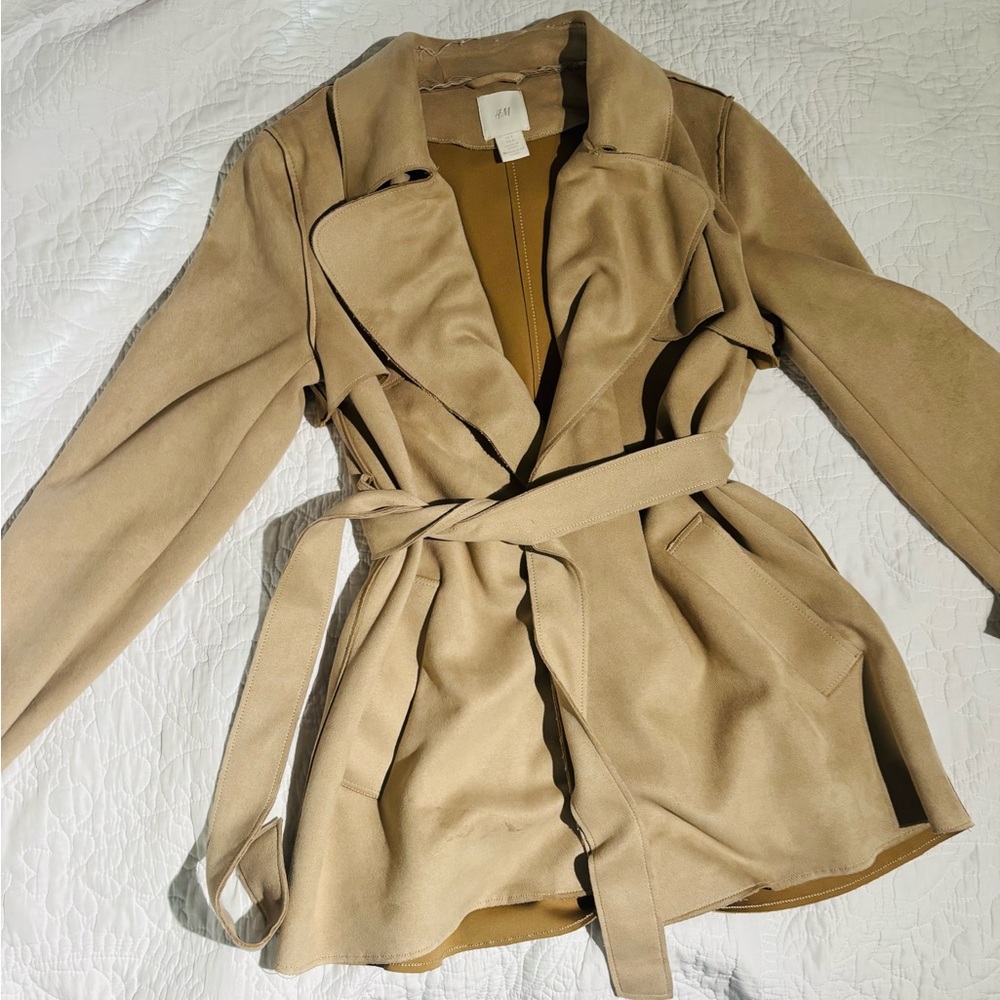 Suede Coat Jacket with tie belt
